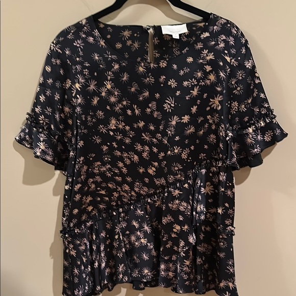 cinq a sept Tops - Cinq á sept Floral Black and Pink Women's Top